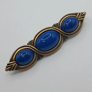 Monet goldfarbene blaue Cabochon Stabbrosche Anstecknadel signiert Schmuck - Bild 1 von 12