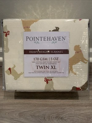 Juego de sábanas de franela de peso pesado Pointehaven - Invierno perros - Twin XL - NUEVO Foto 1 de 4