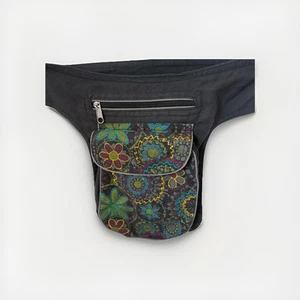 Himalaya Handmade Bauchtasche Hüfttasche schwarz grau bestickt Boho Hippie Festival - Bild 1 von 7