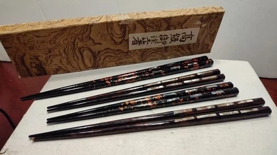 Boxed Set of 4 Vintage Sets of Mother of Pearl Inlaid Chopsticks - Image 1 of 4