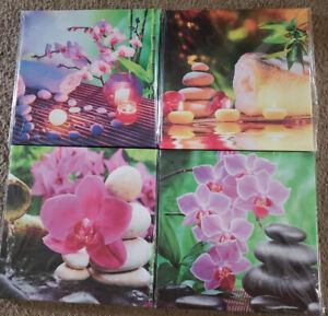 4 Piece Zen Spa Yoga Garden Nature Canvas Set 12"X12"