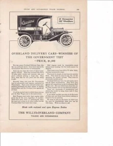 1911 Willys-Overland Delivery Truck Car Print-Ad/Servizio postale Indianapolis - Foto 1 di 1