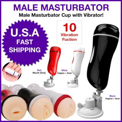 Hand Free Male Masturbation Double Channel Cup Realistic Vibration PUSSY Anal - Image 1 of 4