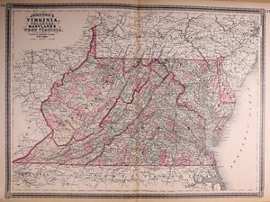 1880 Map ~ VIRGINIA, W VIRGINIA, DELAWARE MARYLAND by Alvan J. Johnson ~ (18x26) - Picture 1 of 2