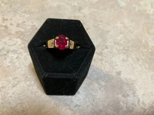 9ct Gold C. Ruby and Diamond Ring. Size R 1/2 - Picture 1 of 7