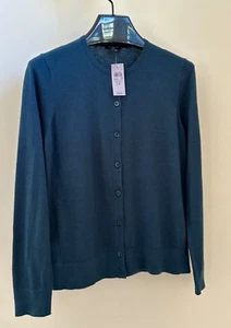 NEW 2000s $68 Ann Taylor Cardigan Sweater Long Sleeve Deep Teal Blue PL - Picture 1 of 10