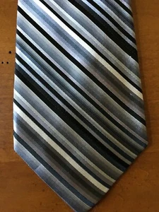 Silk Necktie from Stafford Black Silver White Diagonal Stripes NWOT - Picture 1 of 6