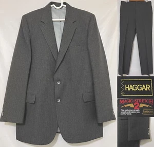 Haggar Magic Stretch 2 Mens 42L Charcoal Gray Pinstripe 2-Piece Suit 36x31 Pants - Picture 1 of 20