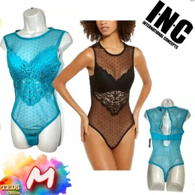 NWT INC Womens S Cupped Swiss Dot Lingerie Thong Bodysuit Green 100077742 $40 - Image 1 of 4