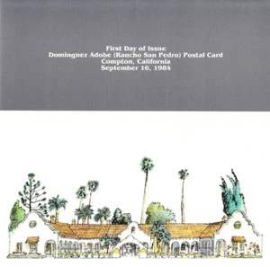 USPS 1st Day of Issue Ceremony Program #UX104 Dominguez Adobe Postal Card 1984 - Picture 1 of 4