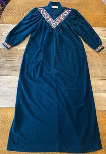 VTG Vanity Fair Women’s S Petite House Coat Bathrobe Green Velvet Paisley Accent - Picture 1 of 10