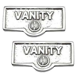2 Switch Plate Tags VANITY Name Signs Labels Chrome Brass | Renovator's Supply - Picture 1 of 1