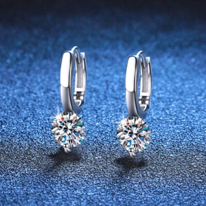 2CT D Color Moissanite Hoop Earrings Women 925 Sterling Silver Pass Tester Gift - Picture 1 of 9