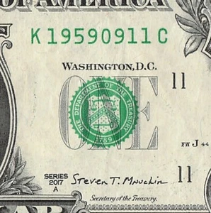 SEP 11 1959 Birthday Date Note Fancy Serial Number One Dollar Bill 09 11 1959 - Picture 1 of 11