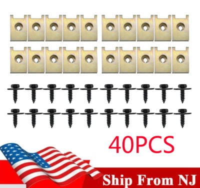 40X Tuerca en U Tornillo hexagonal Sujetador de velocidad Bandeja inferior Clip de chapa Fijación Clips automáticos Foto 1 de 4