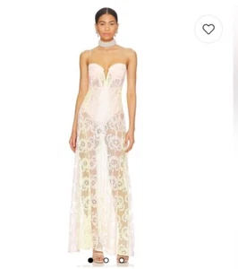For Love & Lemons Multi Pink and Yellow Blossom Floral Lace Maxi Dress NWT Sz M - Picture 1 of 11