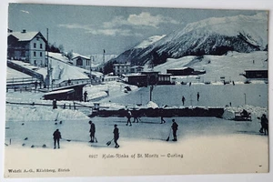 VINTAGE 1930er PC EISSTOCKHOTEL KULM OLYMPISCHE EISBAHN ST MORITZ SCHWEIZ - Bild 1 von 2