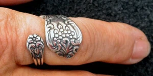 #4220 ANTIQUED STERLING SILVER PLATED ADJUSTABLE SPOON RING - Picture 1 of 4