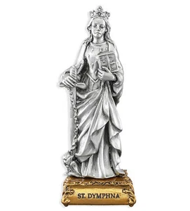 St Dymphna Pewter Statue on Gold Tone Base Patron Saint Catholic Figurine - Picture 1 of 3