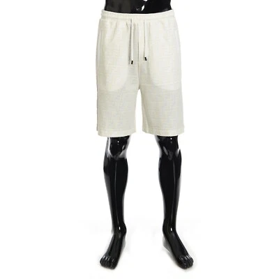 Шорты-бермуды для бега FENDI 1100$ из белого хлопка с логотипом FF - Изображение 1 из 4