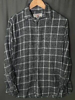 Free Planet Window Pane Button Down Flannel Long Sleeve Men's L  Gray - Image 1 of 4