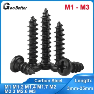 Tornillos de madera M1-M3 pequeños Phillips cabeza de sartén autogolpe negro chapado en zinc acero - Imagen 1 de 16