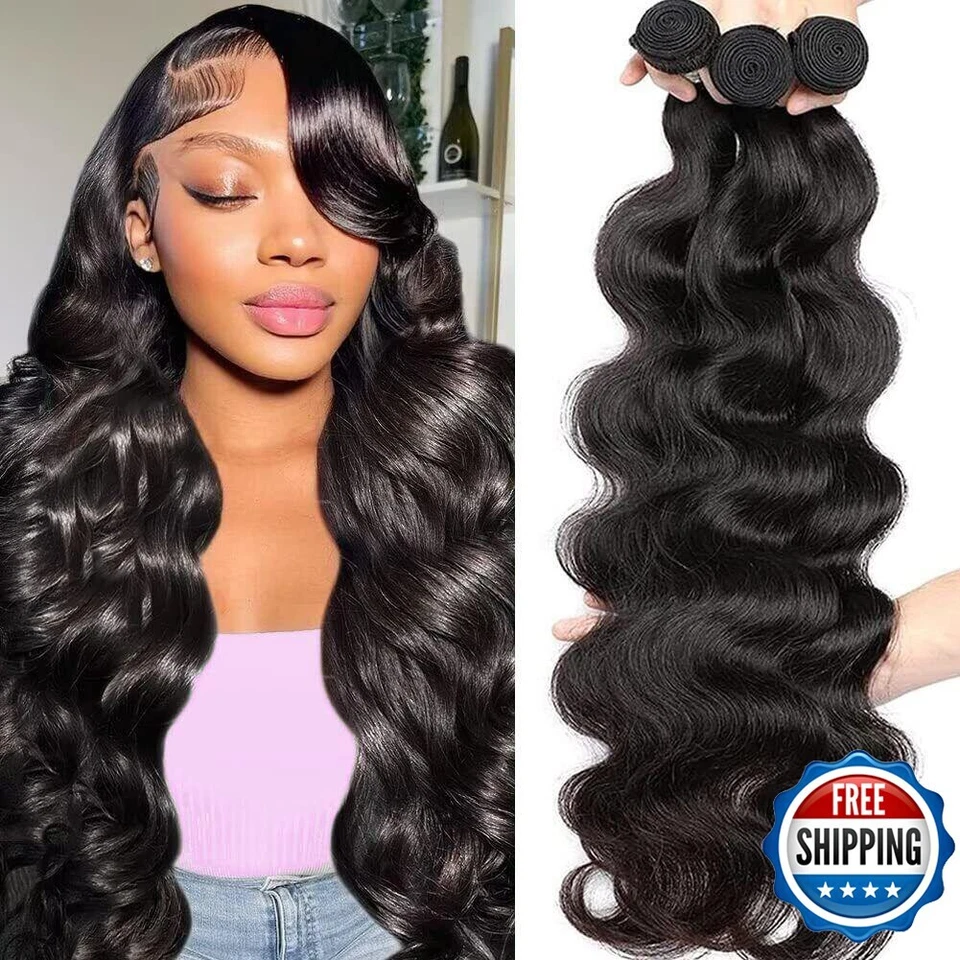 #1B Body Wave Human Hair Bundles 1/3/4 Pcs Virgin Remy Hair Extensions Ship US - Image 1 of 4