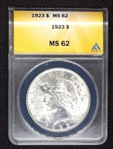 1923 Peace Silver Dollar ANACS MS62 Obverse Die Breaks #4610