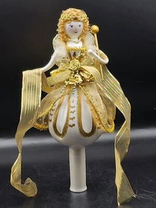 De colección SOFFIERIA DE CARLINI Vidrio Soplado a Mano Dorado Ángel Árbol Topper Varita Rizos Italia - Imagen 1 de 18