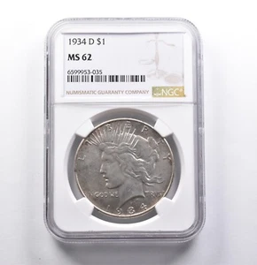 MS62 1934-D Peace Silver Dollar NGC *3861 - Picture 1 of 3