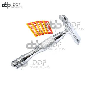 Stainless Steel Safety Razor Silver For Manual Shaving Razor + 5 Blades BTS-311 - Picture 1 of 3
