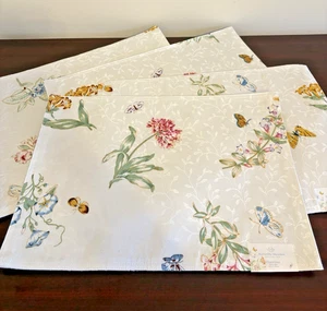 4 Lenox BUTTERFLY MEADOW 13 x 18 Placemats Jacquard Damask Floral Reversible NWT - Picture 1 of 6