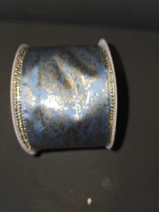 Blue Gold Metallic Wired Ribbon Spool Christmas Wreath 20 feet 2 1/2" wide - Picture 1 of 3