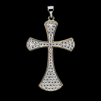 925 Sterling Silver Pendant Round Simulated Cz Cross Gemstone Jewelry - Image 1 of 4