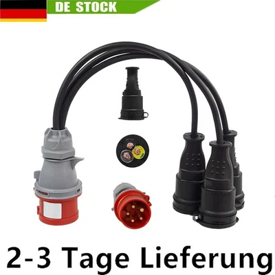 CEE Adapter Starkstrom 16A Stecker 400V auf 3x 230V Gummi Kupplung DHL *^# - Bild 1 von 4
