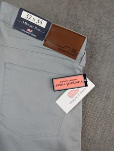 Nuevo con etiquetas Pantalones Vineyard Vines Hombres 32x34 Gris 5 Bolsillos Lona Elastizados Frente Plano Chino - Imagen 1 de 8