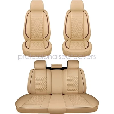 For Lincoln Luxury Leather Car 5 Seat Cover Full Set Front+Rear Protector Tan - Image 1 of 4