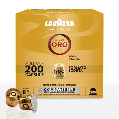 200 Capsule Lavazza Compatibili Nespresso Alluminio Qualità Oro 10pz