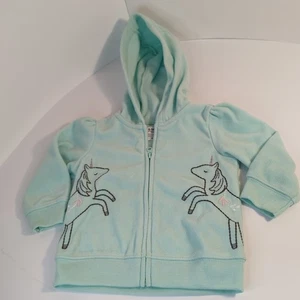 Carter’s Simple Joys Baby Girl Hoodie 6-9M Aqua Fleece Unicorn Zip Up - Picture 1 of 6
