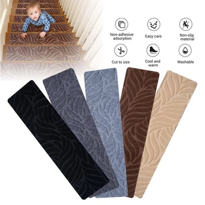15Pcs Stair Pads Set Carpet Stair Treads Non Slip Adhesive Step Mats Home Decor - Image 1 of 4