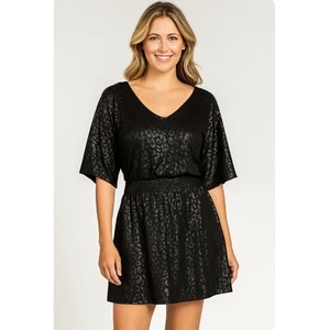 NWT!! WHBM Kimono Sleeve Smocked Waist Dress Leopard Foil Mini Animal X-Small - Picture 1 of 16