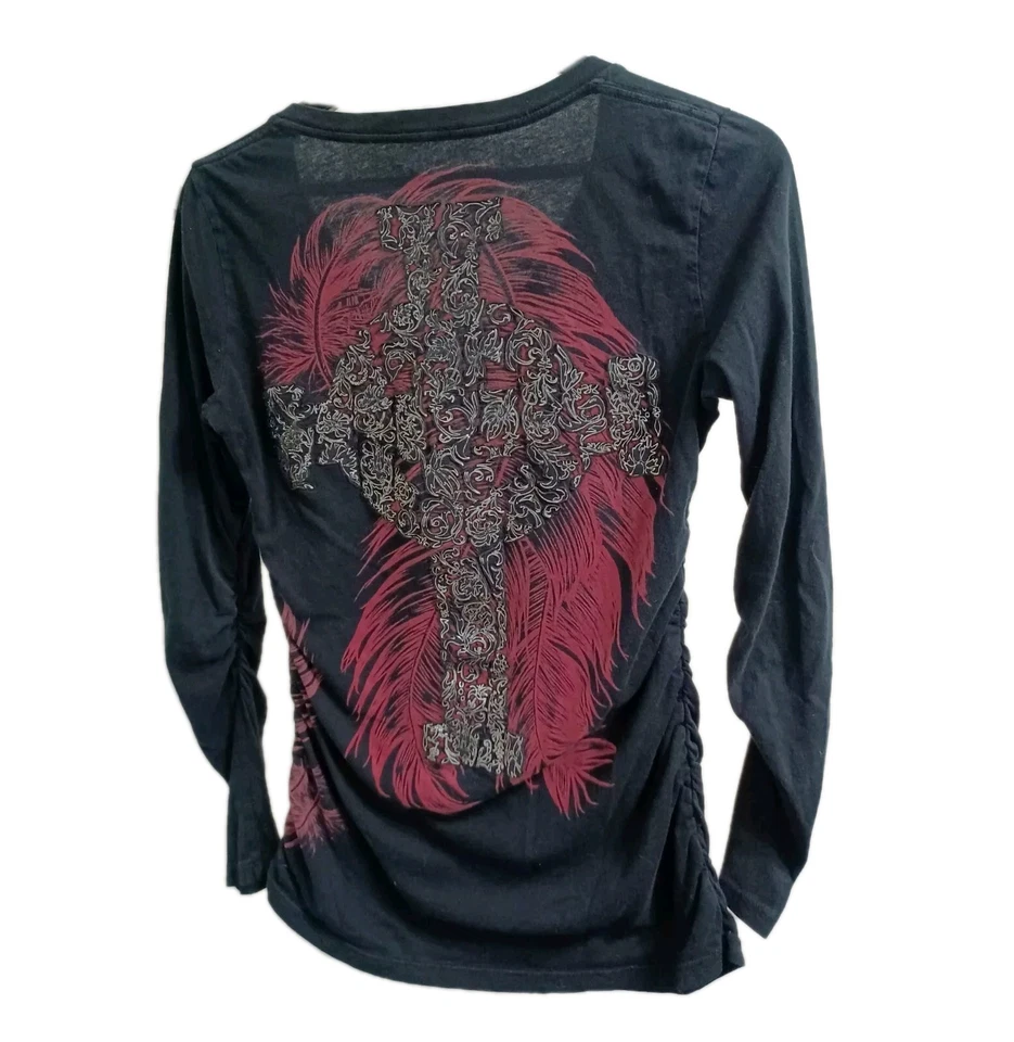 Camisa Affliction Mujer Mediana M y2k Alas Acanaladas Cruz Negra De Colección Escena Grunge Foto 1 de 4