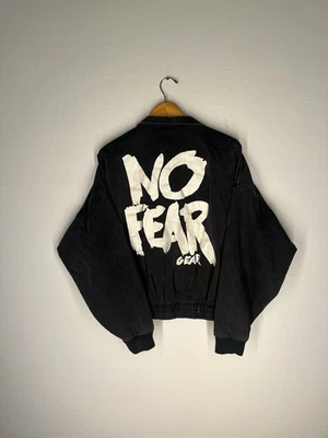 Chaqueta Bomber No Fear Gear Vintage Años 90 Denim Negra - Talla L Ropa de Calle Rara Foto 1 de 4