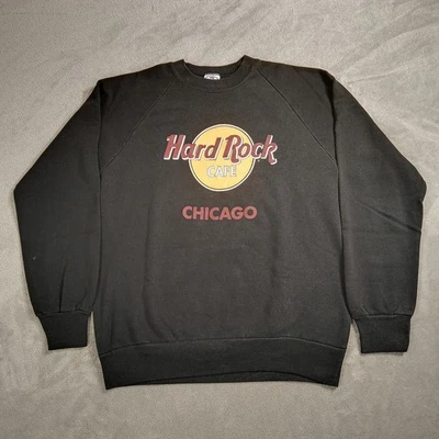 Sudadera De Colección Hard Rock Café Chicago Para Hombres Grande Negra Cuello Redondo Logo Estampado Años 80 Foto 1 de 4
