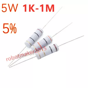 10 Stck. 5 W 5 Watt Kohlenstofffilmwiderstand ±5 % 22K/24K/27K/30K/33K/36K/39K/43K/47K/51K - Bild 1 von 3