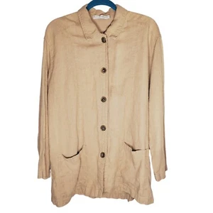 Cut Loose 100% Linen Chore Coat Jacket Womens Medium Tan Oversize Lagenlook - Picture 1 of 8