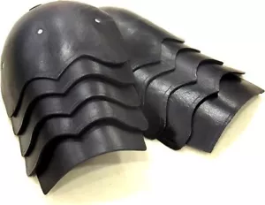 Medieval Soldier Leather Pauldrons Shoulder Armour Black - Picture 1 of 3