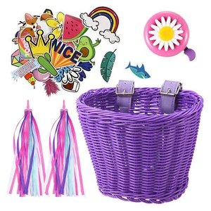 Girls Bike Basket Front Handlebar Kids Bicycle Basket Tassels Streamers Set - Picture 1 of 14