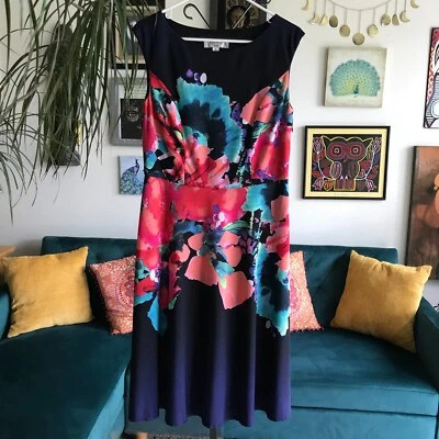 KASPER size 10 Colorful Abstract Floral Sleeveless Stretch Jersey Dress - Image 1 of 4