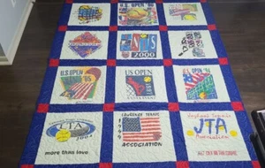 US Open Tennis Handmade  T-Shirt Quilt Throw '94 to '04 Austa Event Vintage USA - Picture 1 of 12